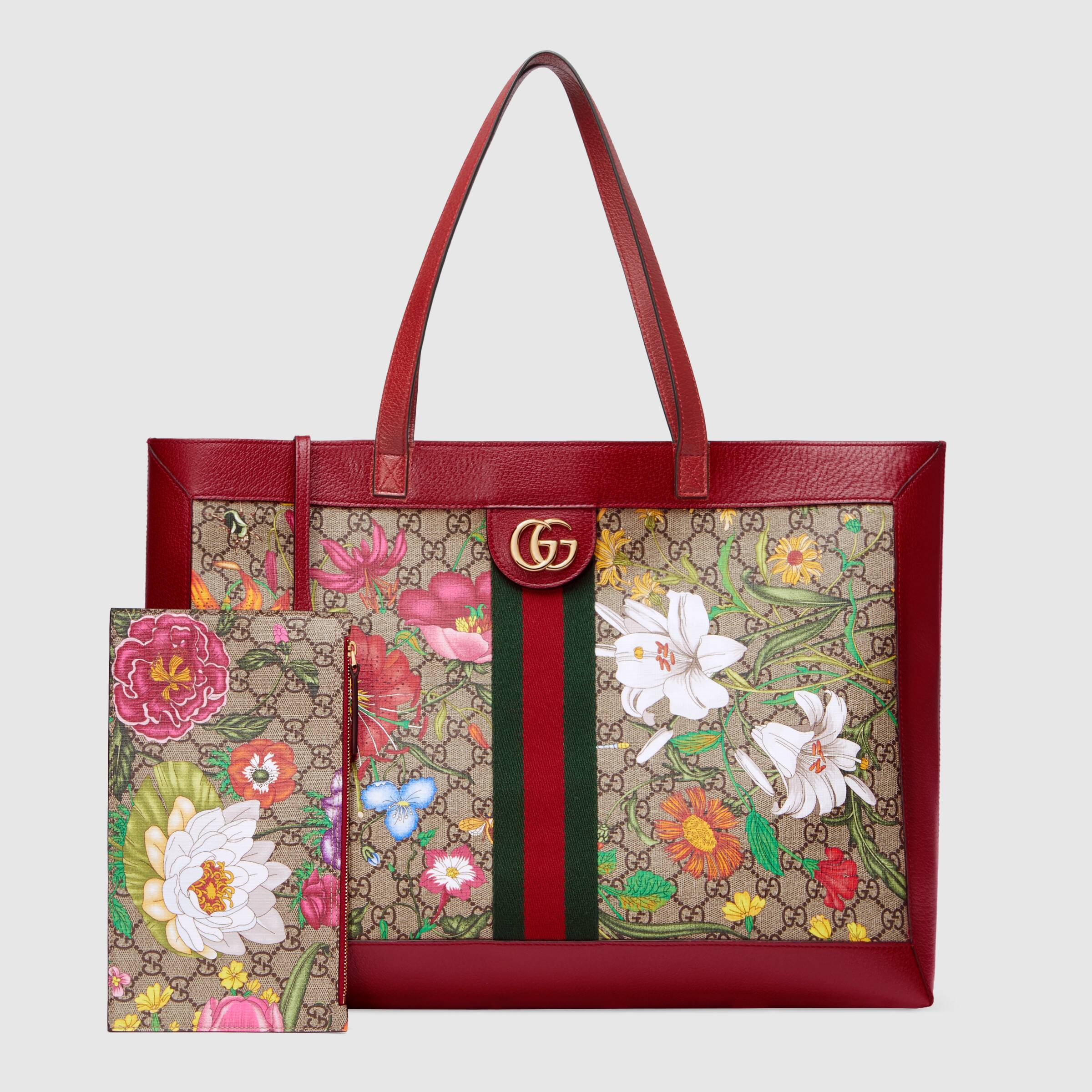 Gucci Ophidia GG Flora Medium Tote Red