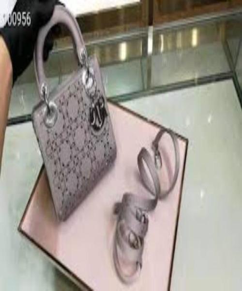 Mini Lady Dior Satin Bag Gray