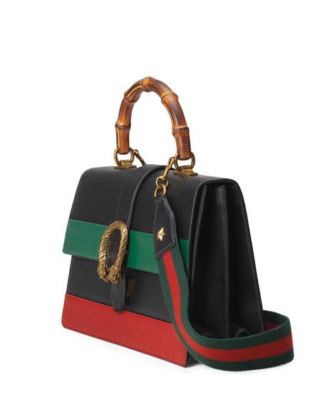 Gucci Dionysus Large Smooth Leather Bamboo Top Handle Bag Blue/Green/Red