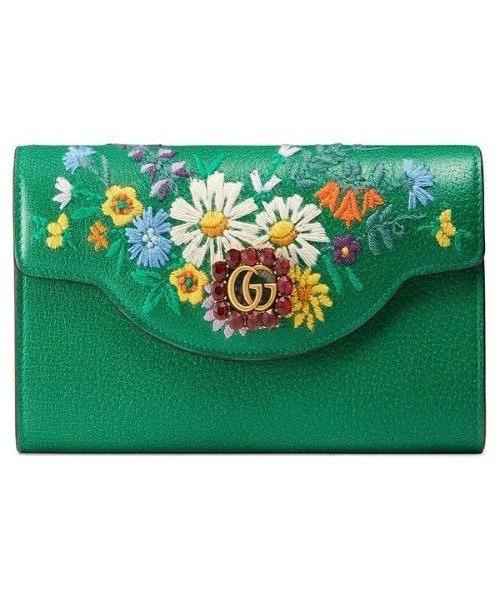 Gucci Embroidered Leather Continental Wallet Green