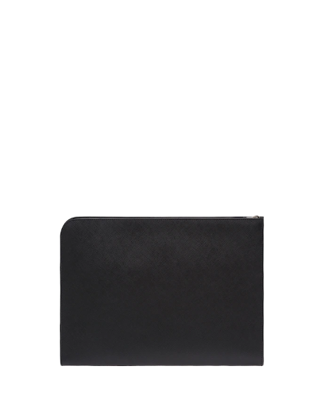 Prada Saffiano Leather Document Holder Triangle Logo Black