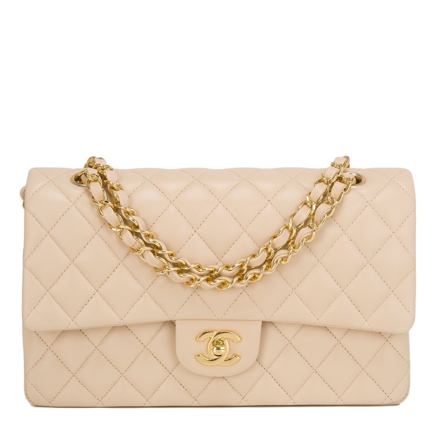 Chanel Medium Classic Handbag Beige Gold-Tone Metal