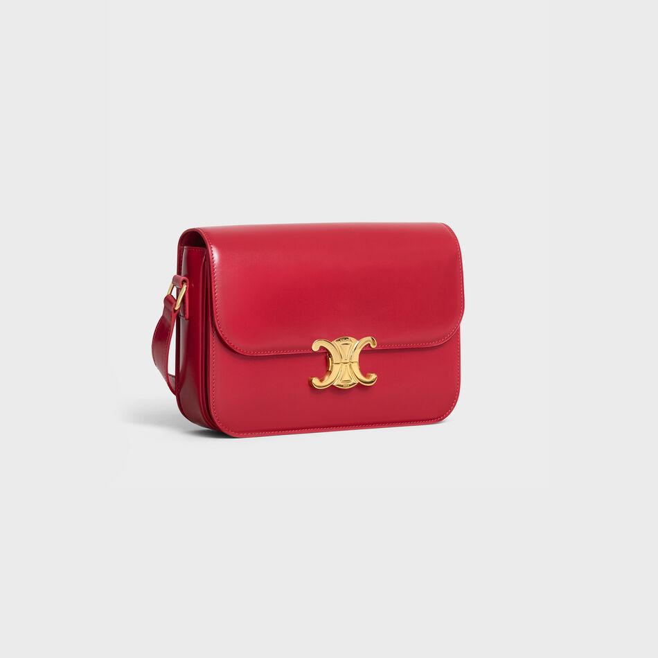 Celine Medium Triomphe Bag In Shiny Calfskin Red