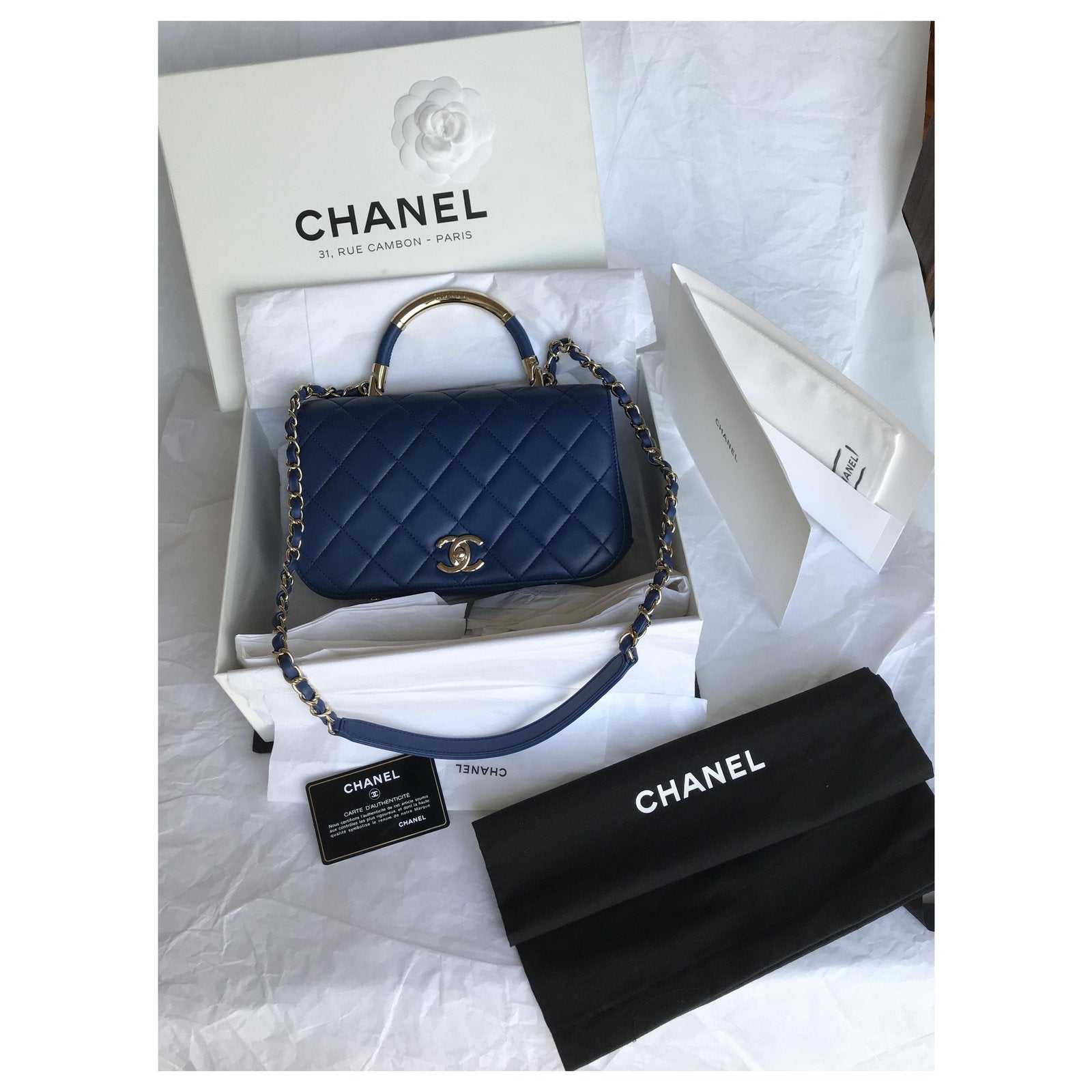 Chanel Medium Flap Bag With Top Handle Blue