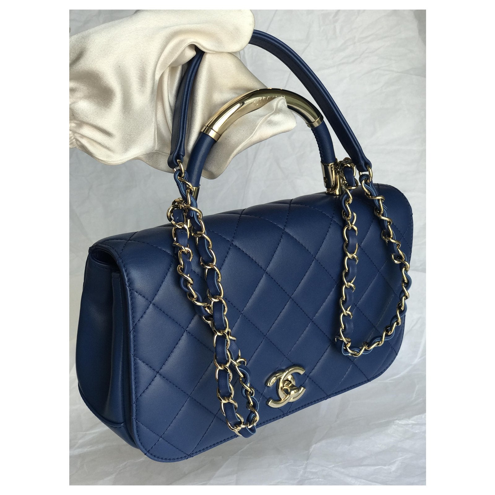 Chanel Medium Flap Bag With Top Handle Blue