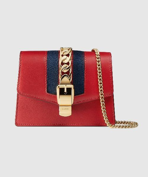 Gucci Sylvie Leather Mini Chain Bag Hibiscus Red