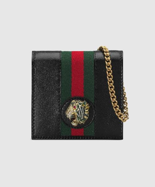 Gucci Rajah Chain Card Case Wallet Black