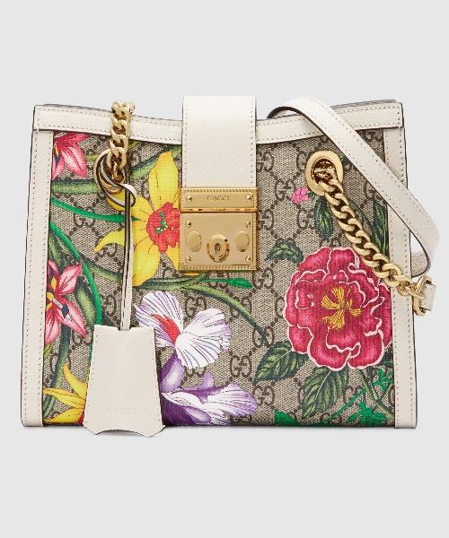Gucci Padlock Small Shoulder Bag White Flora