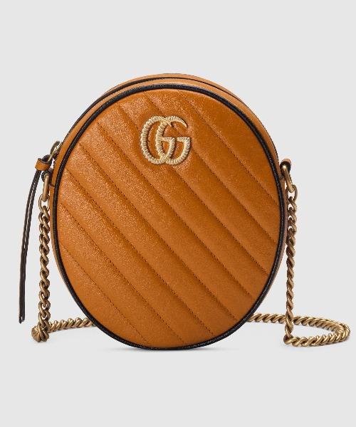 Gucci GG Marmont Mini Round Shoulder Bag Cognac