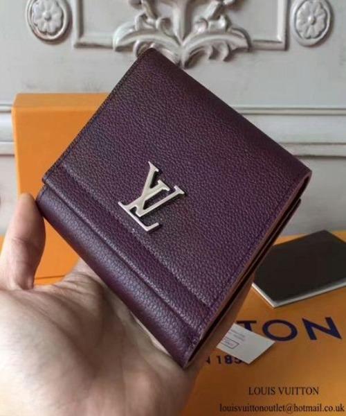 LV LockMe II Compact Wallet Taurillon Leather Prune<