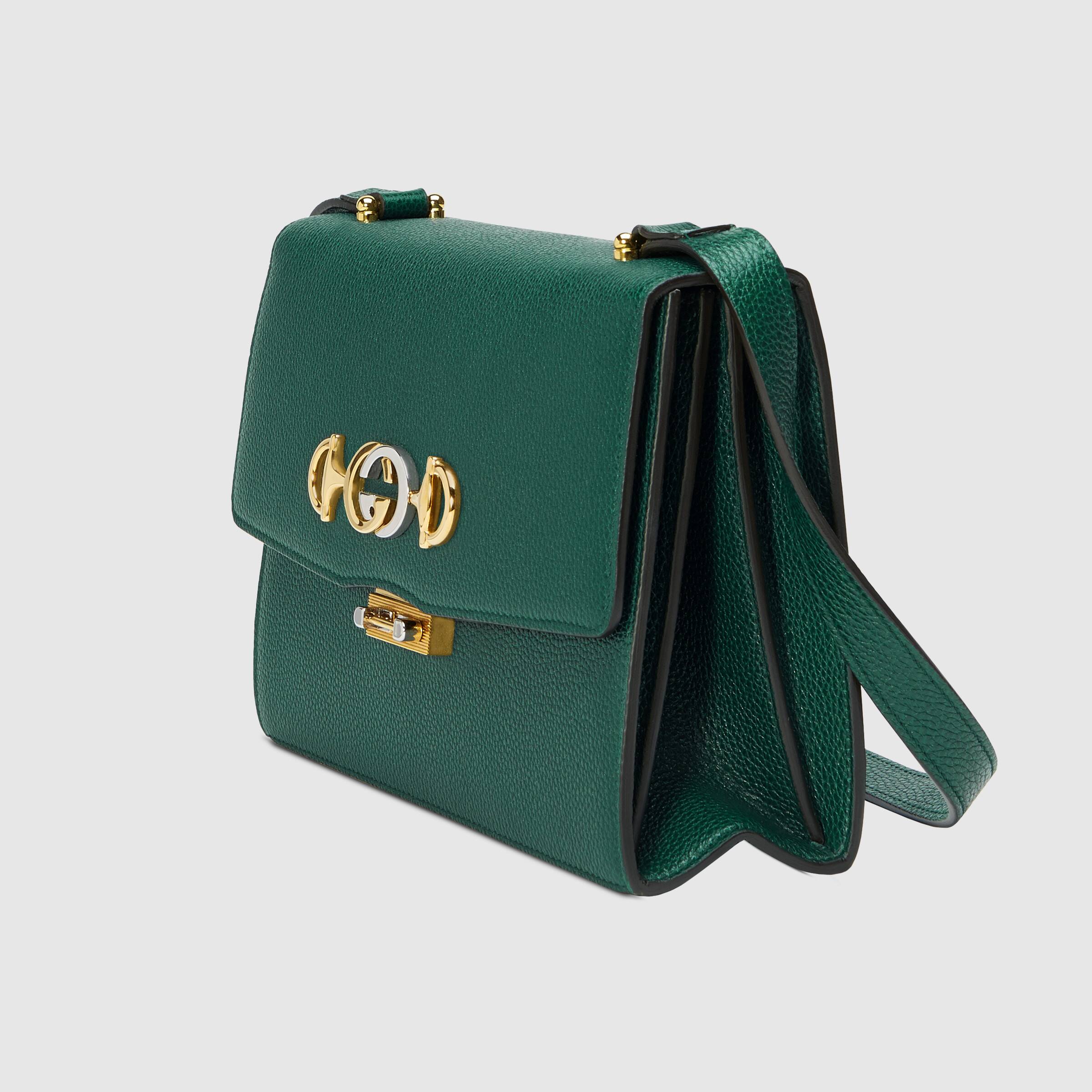 Gucci Zumi Grainy Leather Small Shoulder Bag Green
