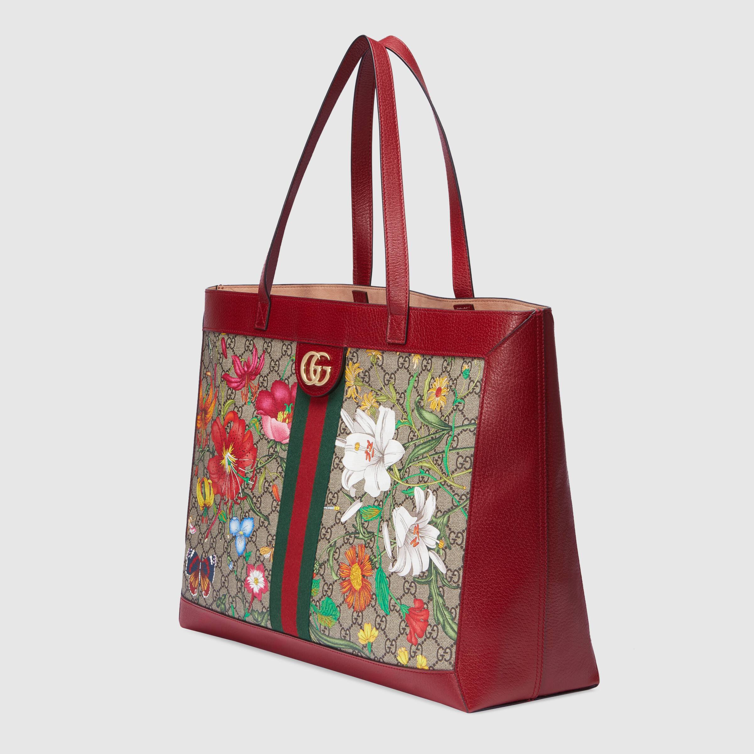 Gucci Ophidia GG Flora Medium Tote Red
