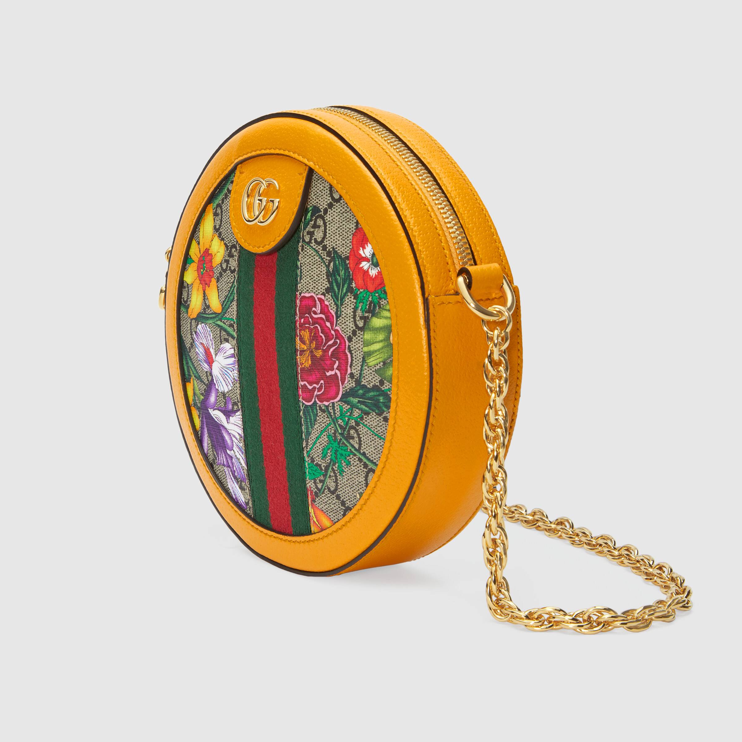 Gucci Ophidia GG Flora Mini Round Shoulder Bag Yellow