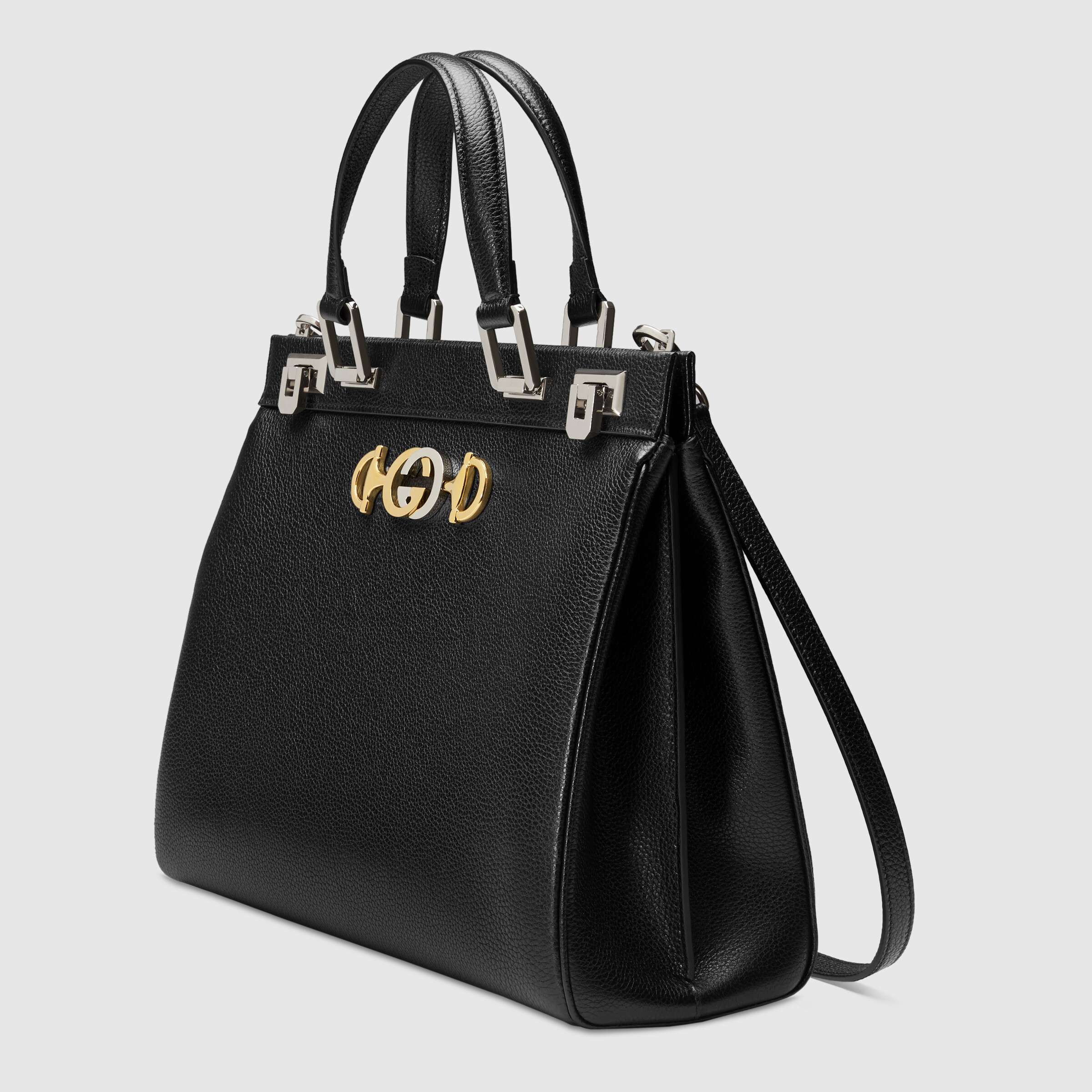 Gucci Zumi Grainy Leather Medium Top Handle Bag Black
