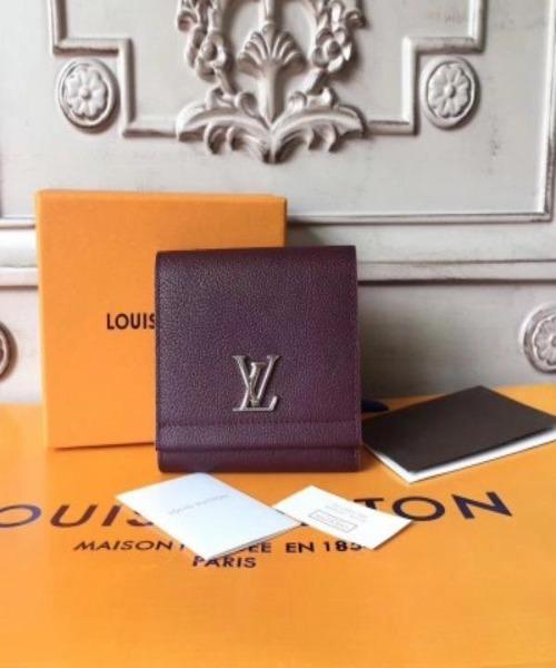 LV LockMe II Compact Wallet Taurillon Leather Prune<