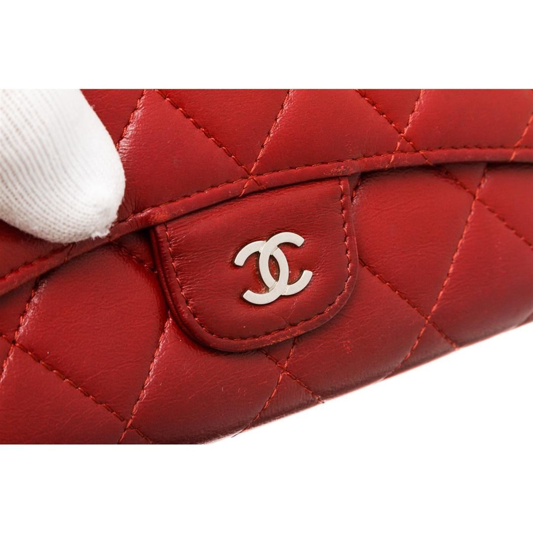 Chanel Classic Long Flap Wallet Lambskin Leather Red
