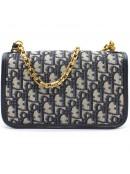Dior Addict Flap Bag Blue Oblique Canvas With Chain