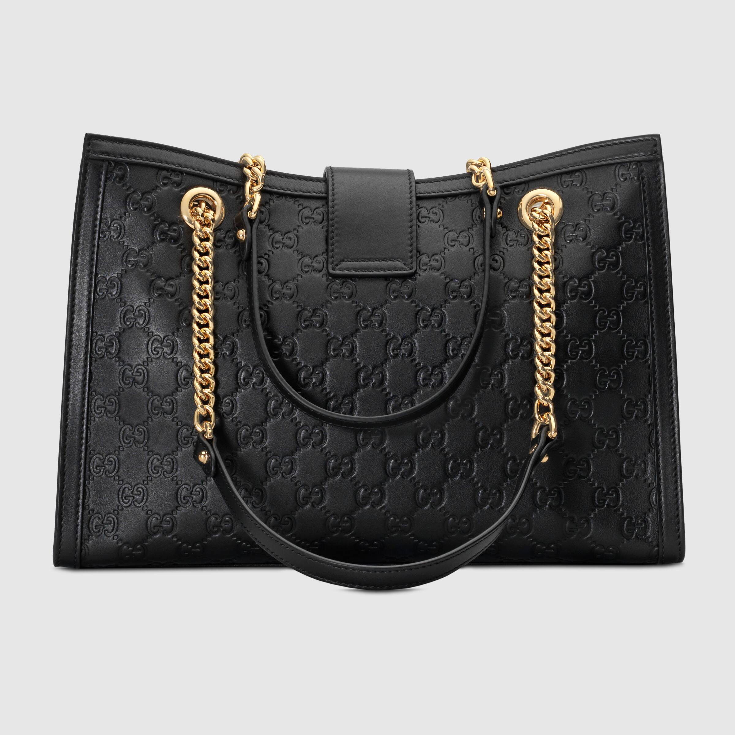 Gucci Padlock Signature Medium Soft Leather Shoulder Bag Black