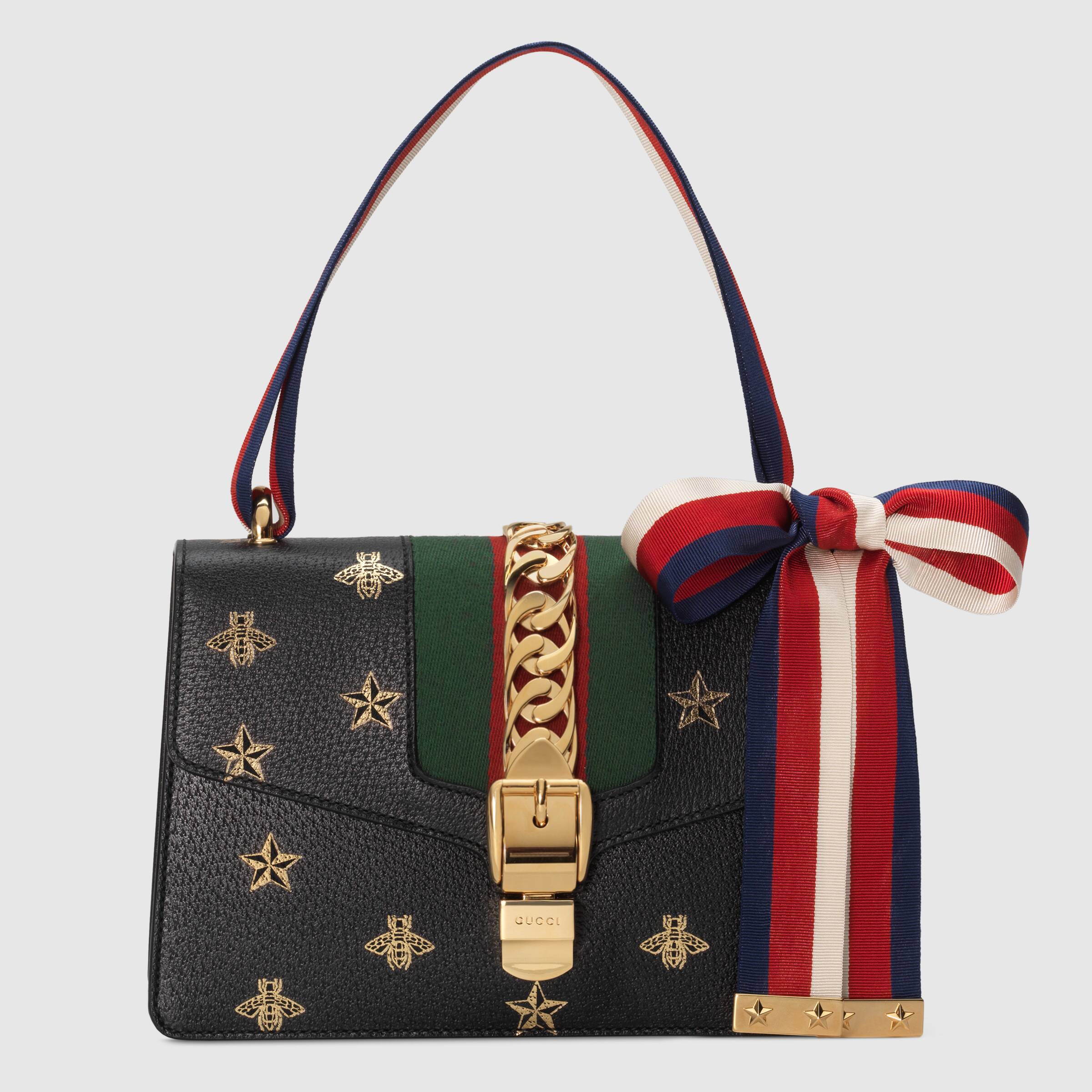 Gucci Sylvie Bee Star Small Shoulder Bag Black