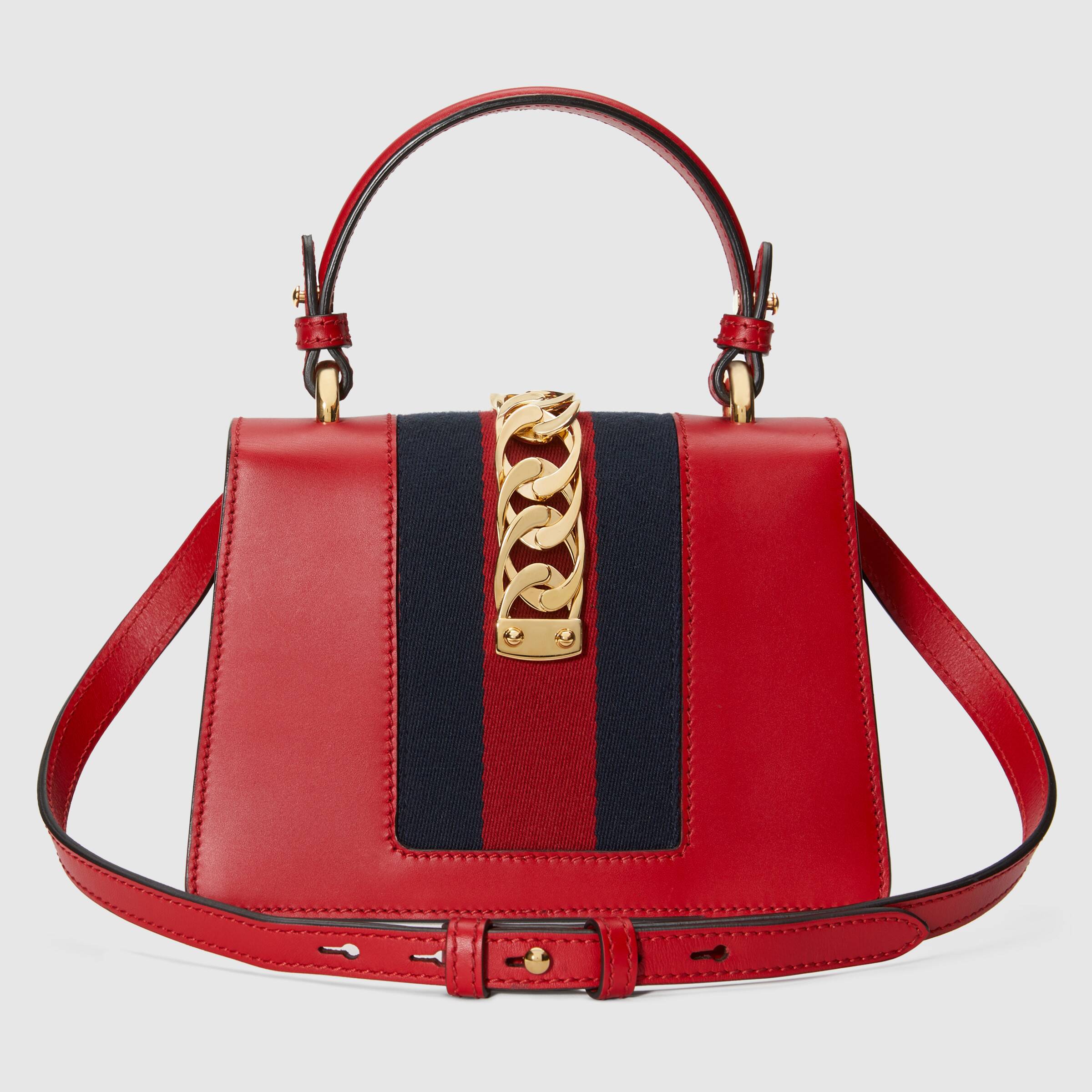 Gucci Sylvie Leather Mini Top Handle Hibiscus Red Bag