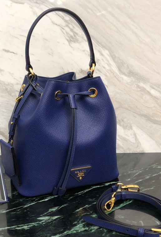 Prada Saffiano Leather Bucket Bag Blue