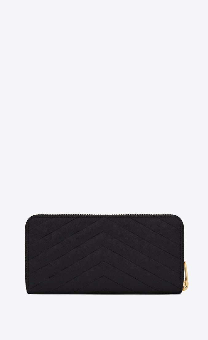 Saint Laurent Compact Zip Around Wallet Black Grain De Poudre