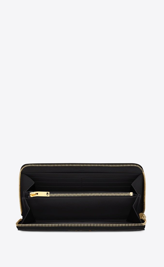 Saint Laurent Compact Zip Around Wallet Black Grain De Poudre