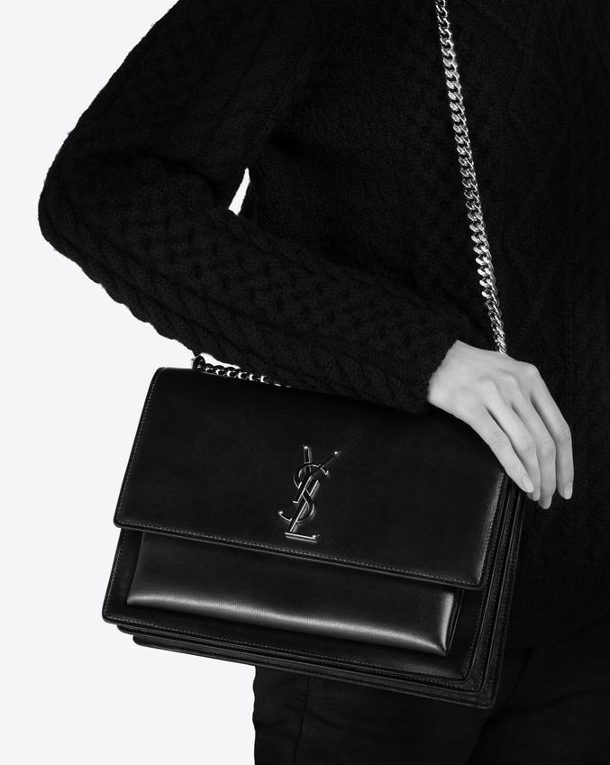 Saint Laurent Small Sunset Bag Black Grained