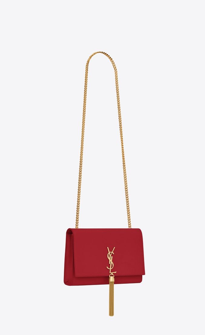 Saint Laurent Medium Kate Tassel Chain Bag Red Crocodile