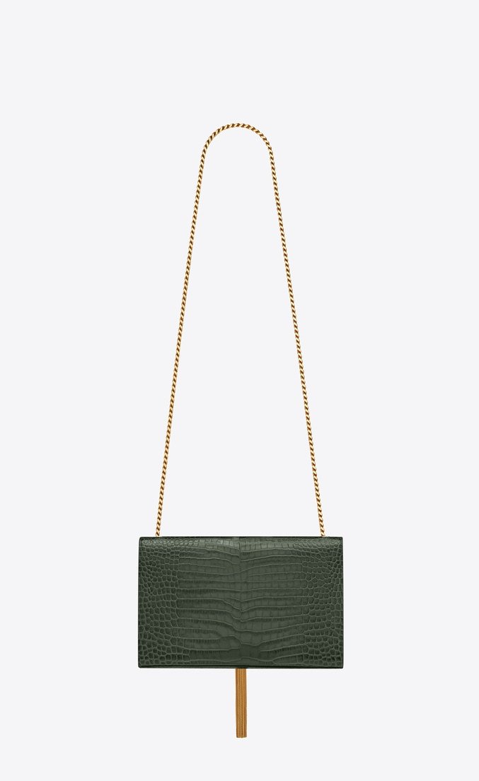 Saint Laurent Medium Kate Tassel Chain Bag Dark Green Crocodile