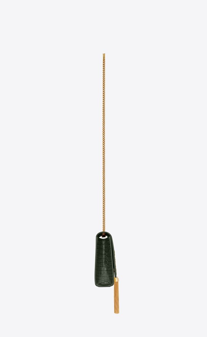 Saint Laurent Medium Kate Tassel Chain Bag Dark Green Crocodile