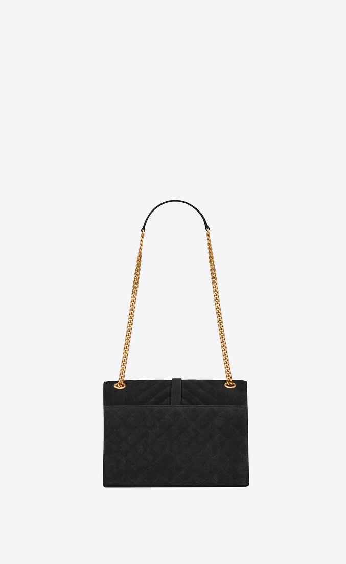 Saint Laurent Envelope Medium Bag Mix Matelassé Grain De Poudre Embossed leather Black Gold-Toned