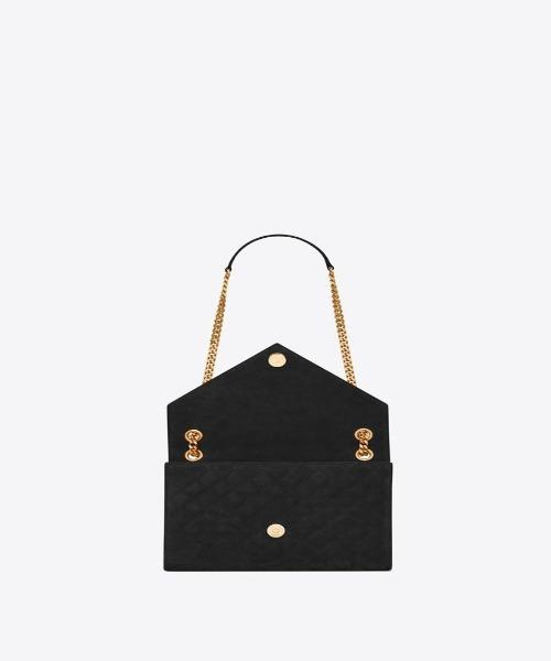 Saint Laurent Envelope Medium Bag Mix Matelassé Grain De Poudre Embossed leather Black Gold-Toned