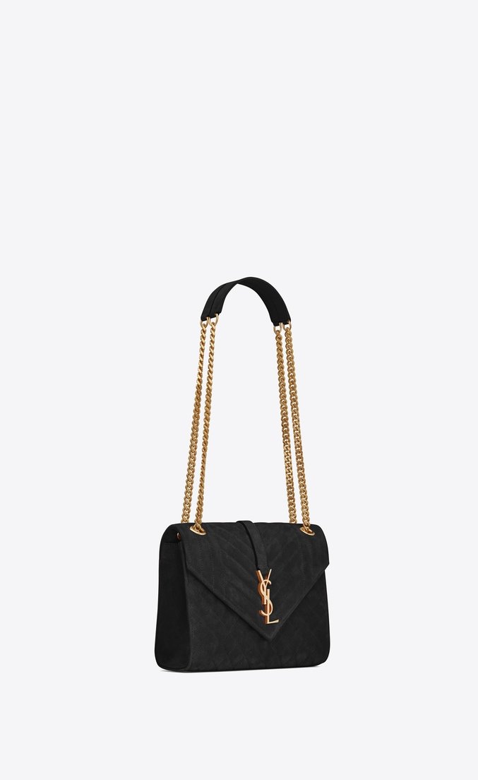 Saint Laurent Envelope Medium Bag Mix Matelassé Grain De Poudre Embossed leather Black Gold-Toned