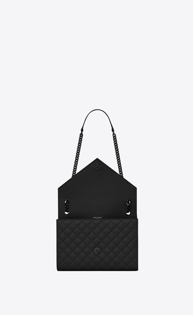 Saint Laurent Envelope Medium Bag Mix Matelassé Grain De Poudre Embossed leather Black Black-Toned