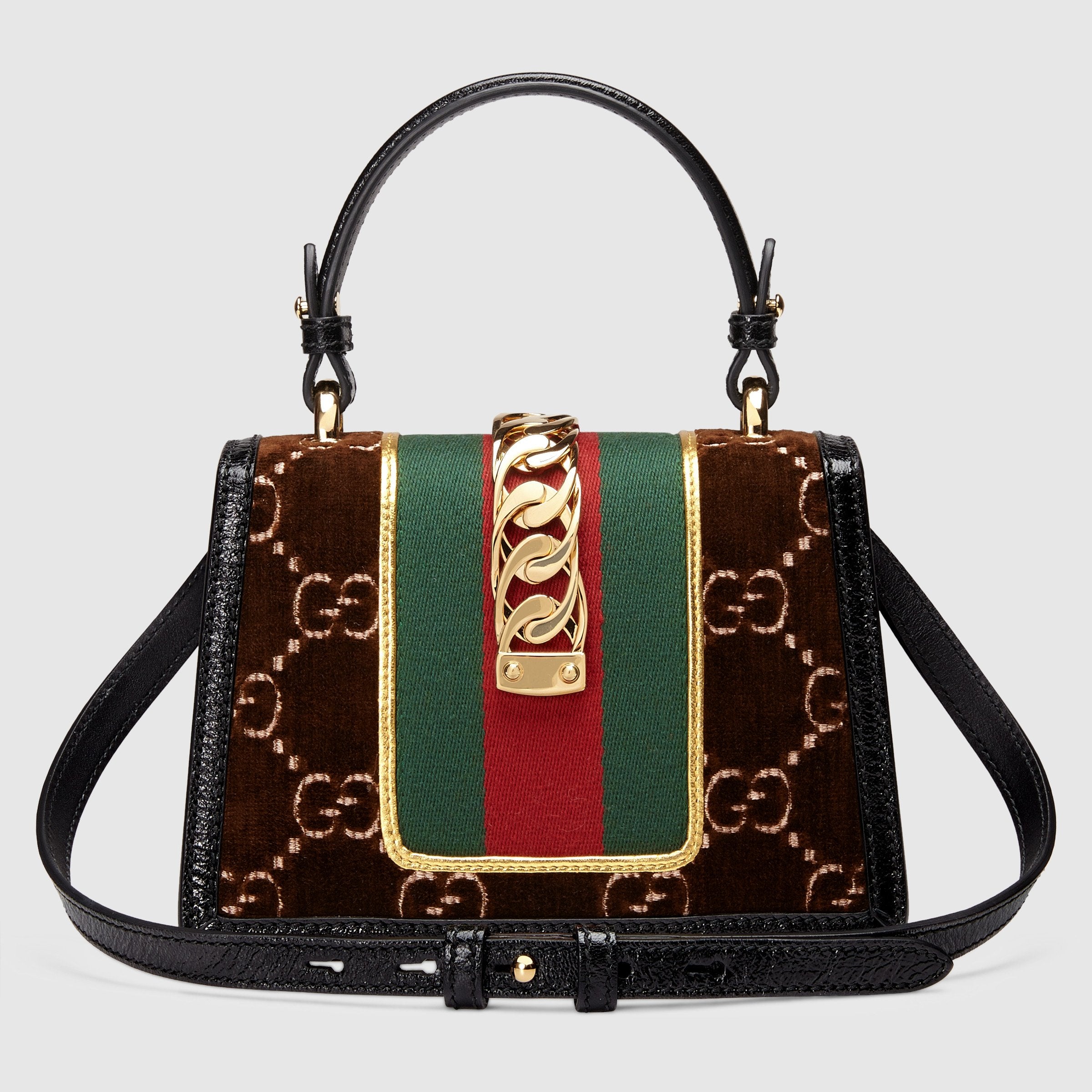 Gucci Sylvie GG Velvet Small Shoulder Bag Brown