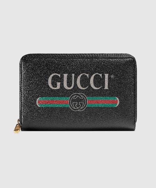 Gucci Print Leather Zip Around Wallet Black