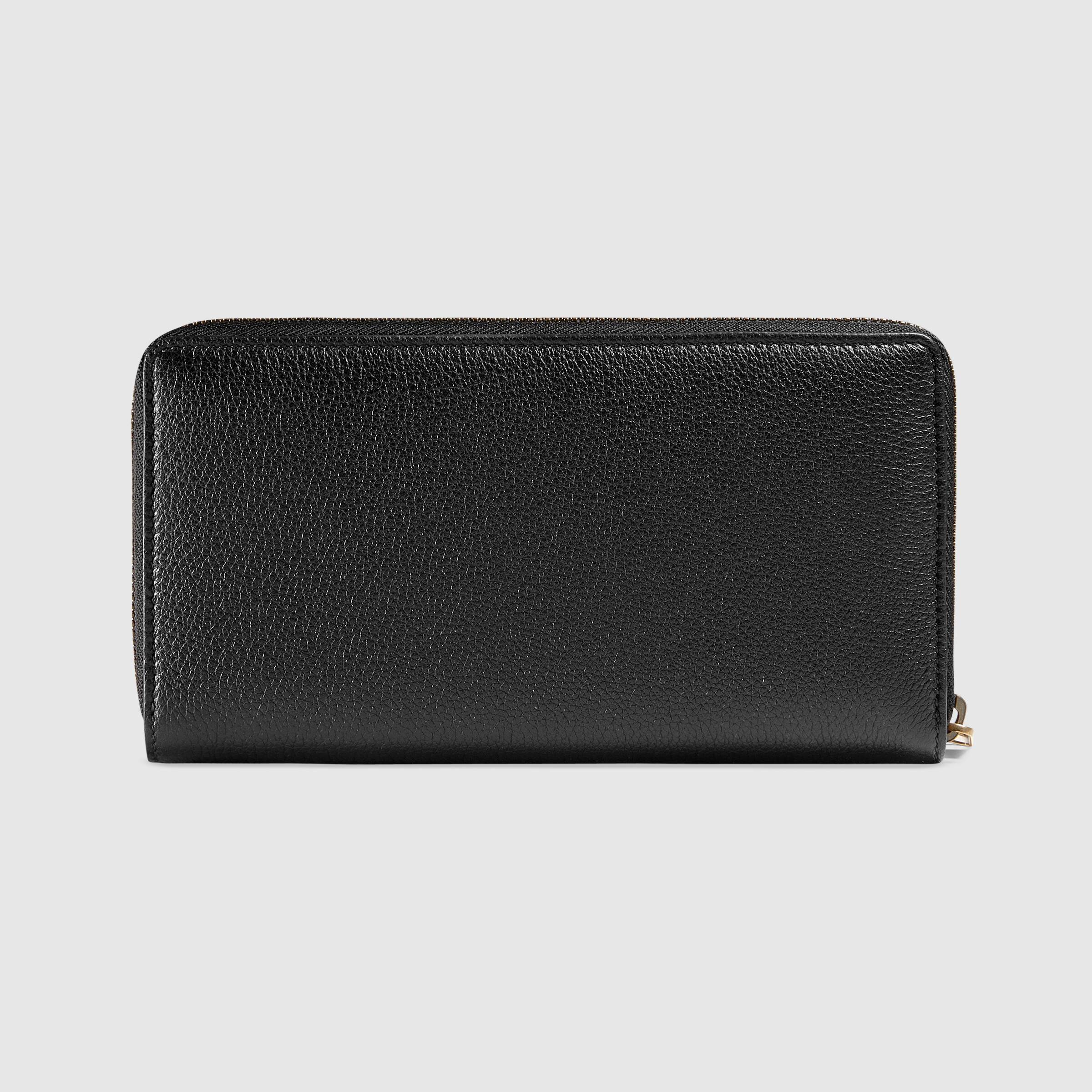 Gucci Print Leather Zip Around Wallet Black