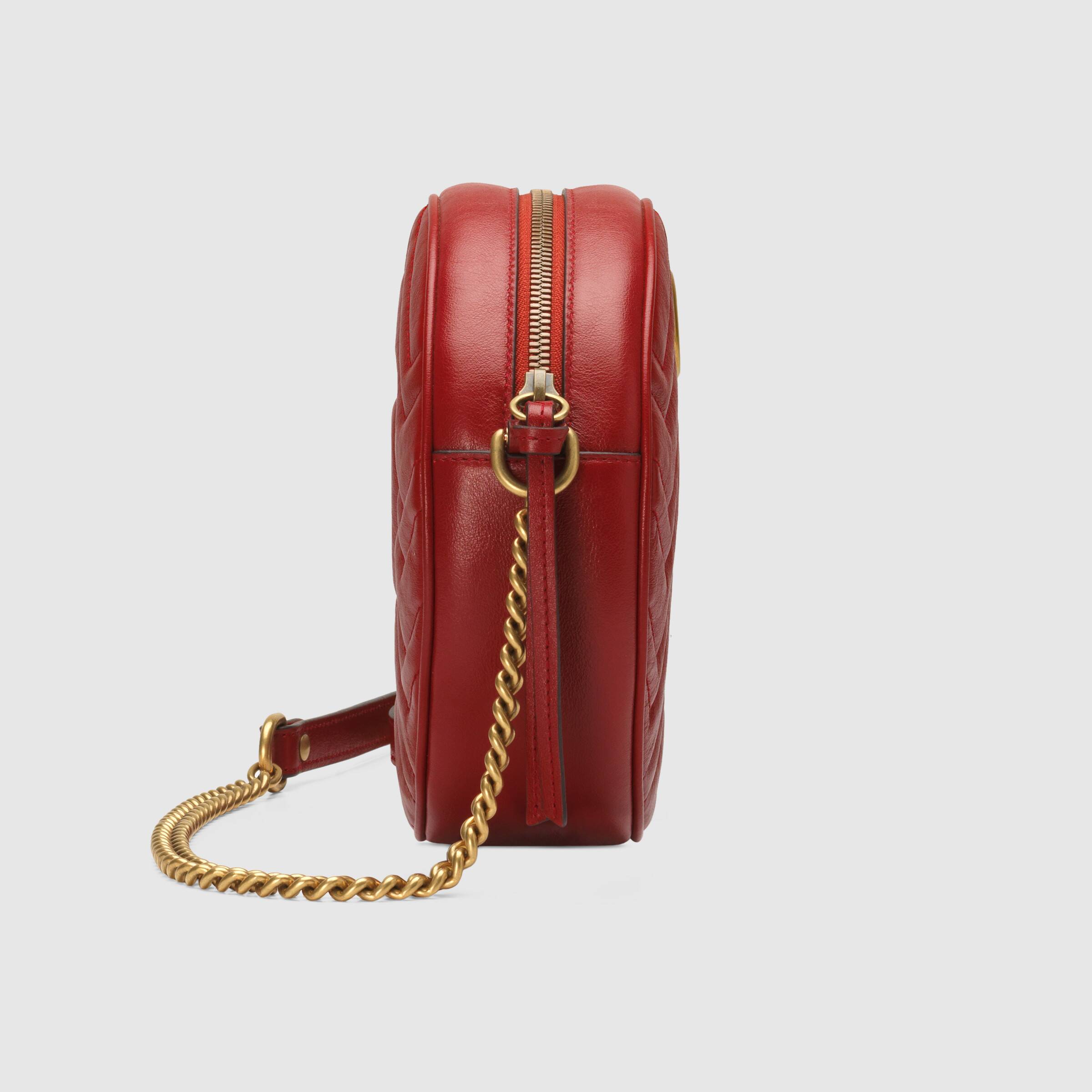 Gucci GG Marmont Mini Round Shoulder Bag Hibiscus Red