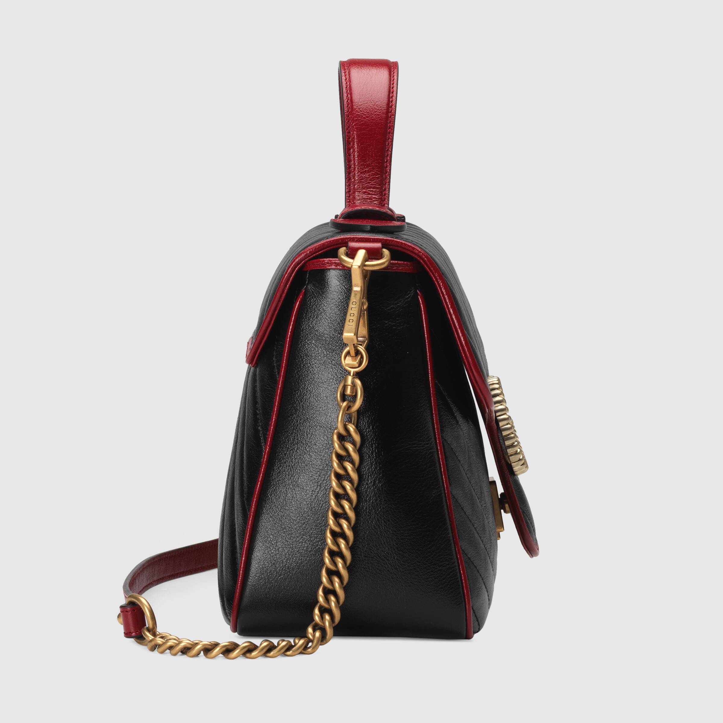Gucci GG Marmont Small Top Handle Bag Black Cherise Matelassé