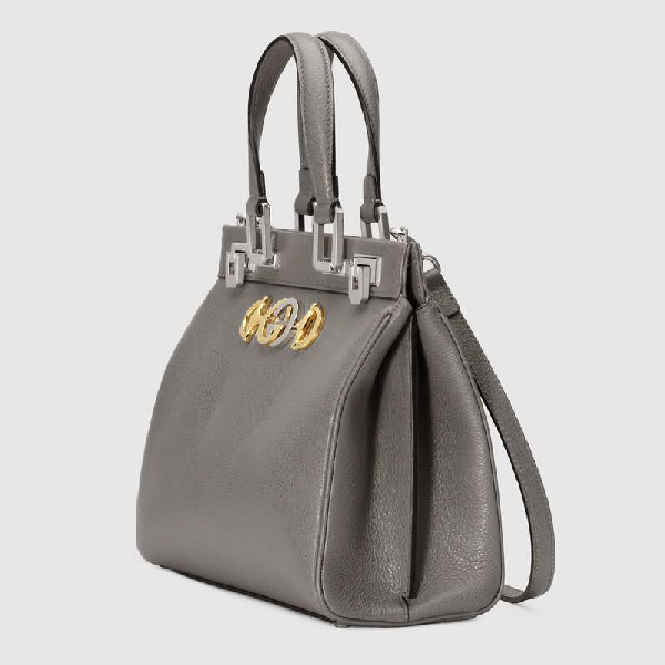 Gucci Zumi Grainy Leather Medium Top Handle Bag Dusty Gray