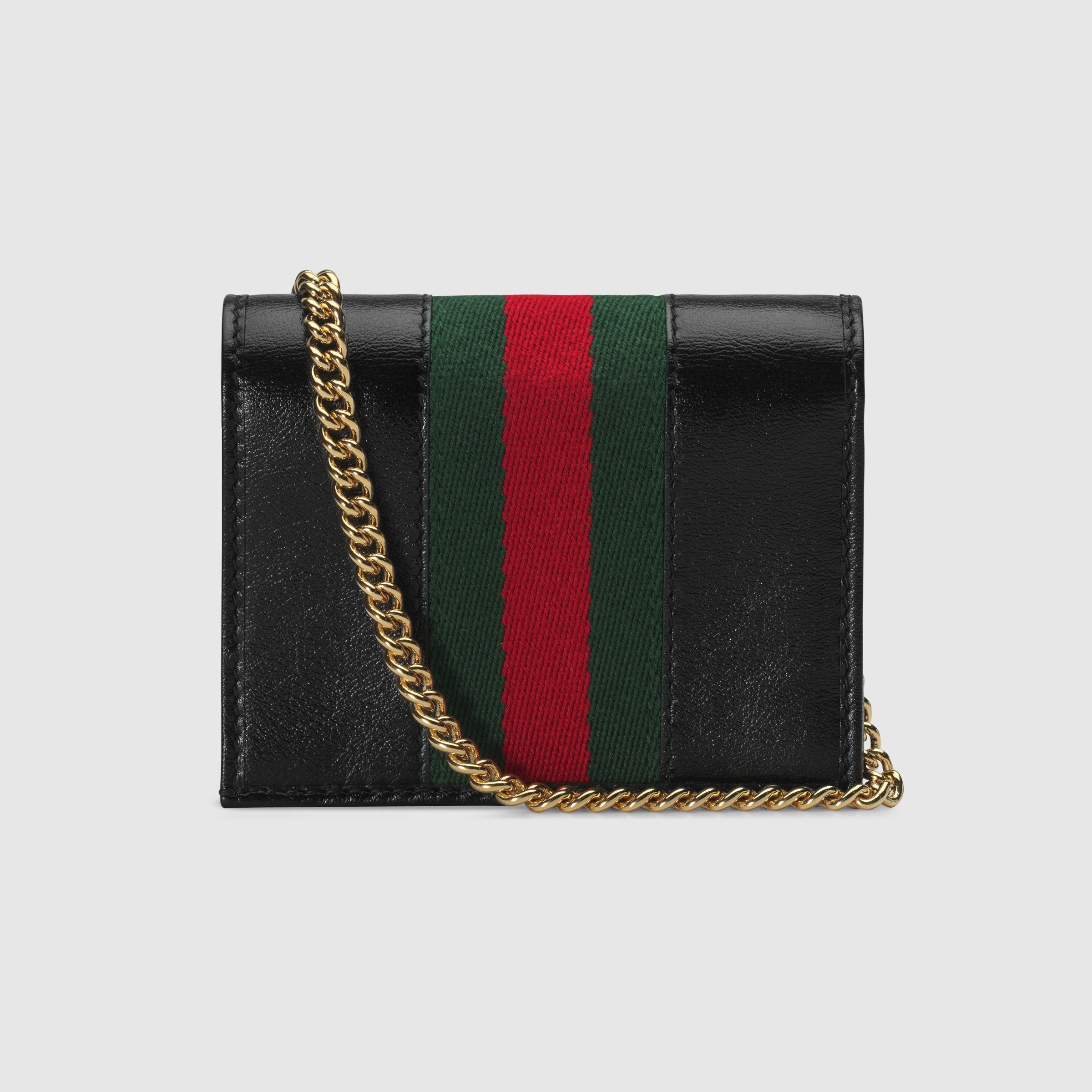 Gucci Rajah Chain Card Case Wallet Black
