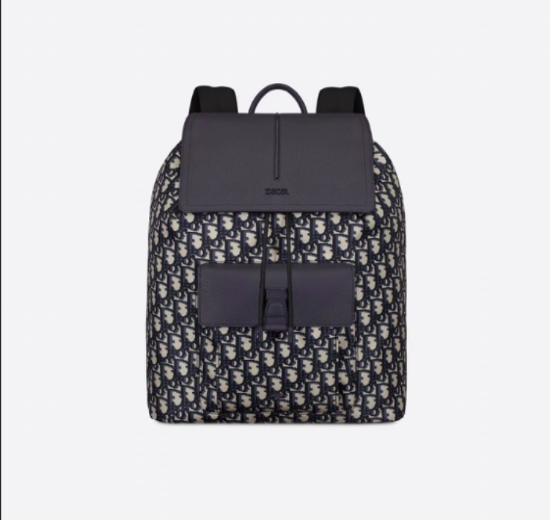 Dior Navy Blue Oblique Drawstring Motion Backpack Black/Beige