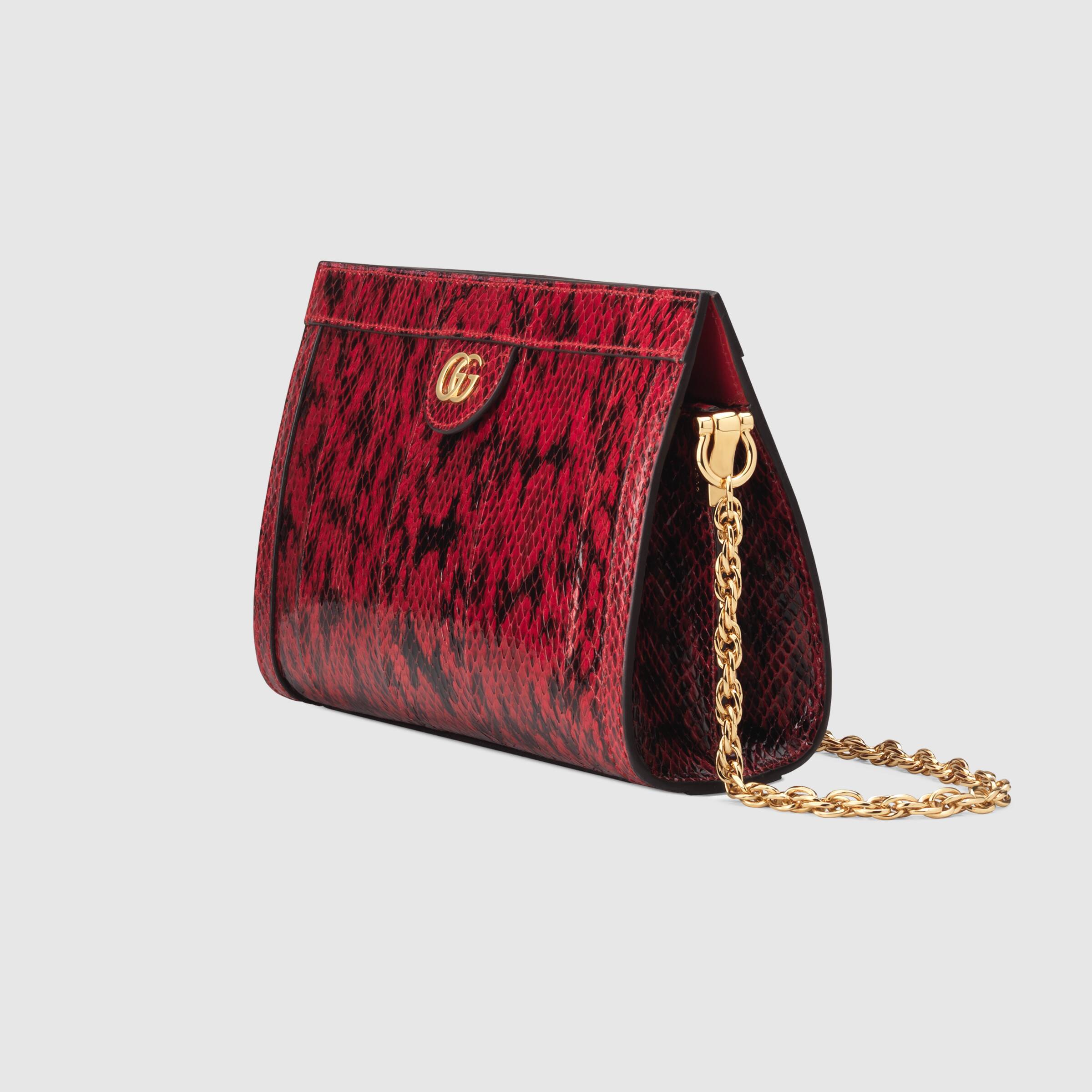 Gucci Ophidia Small Snakeskin Shoulder Bag Hibiscus Red