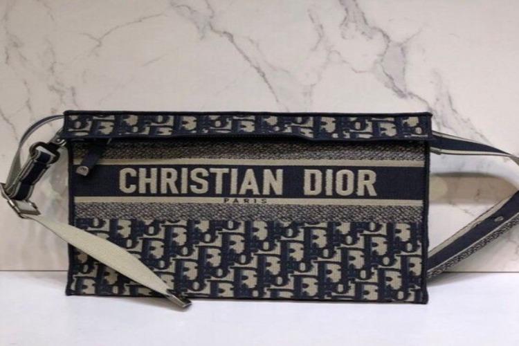 Dior Blue Oblique Embroidered Canvas Clutch