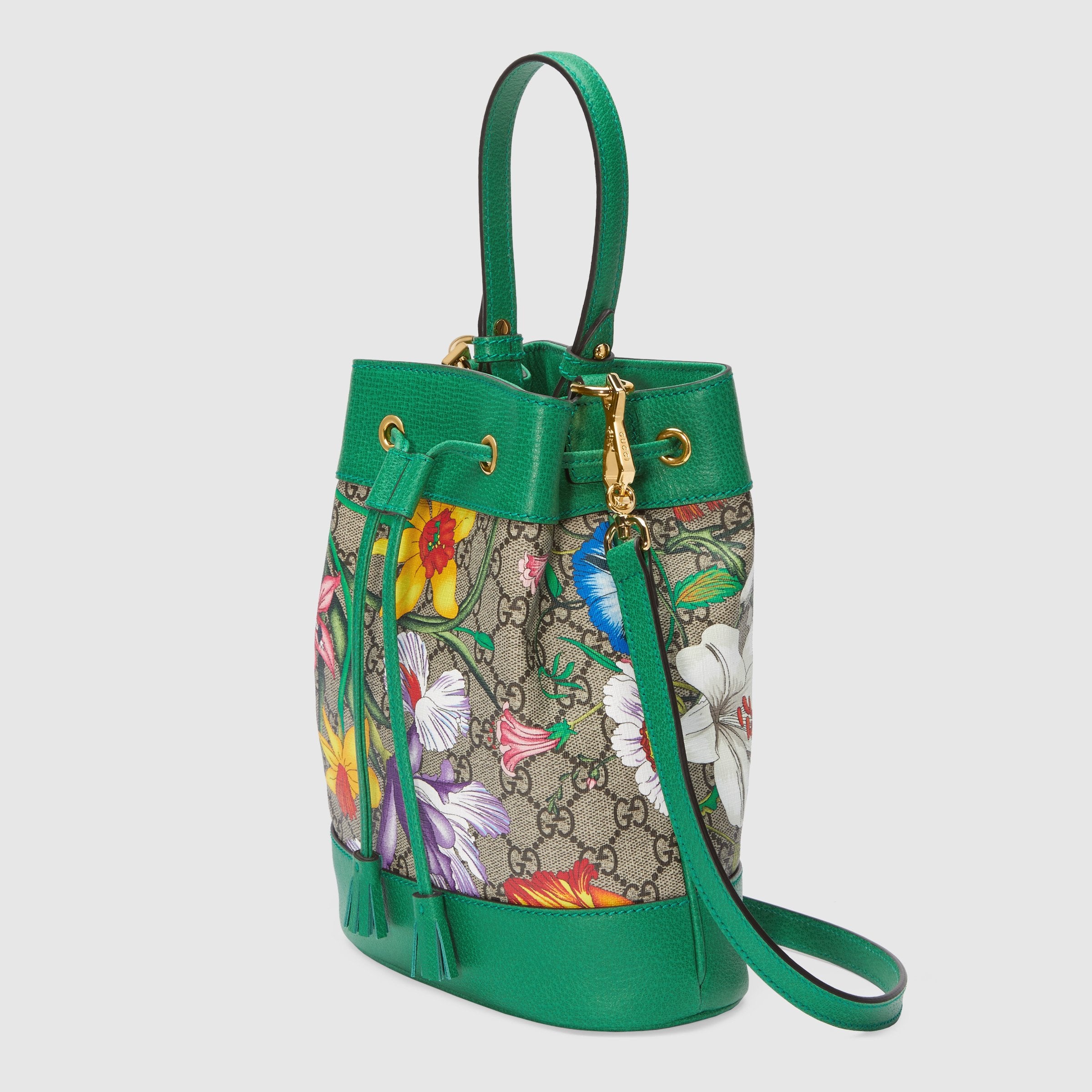 Gucci Ophidia GG Flora Small Bucket Bag Green