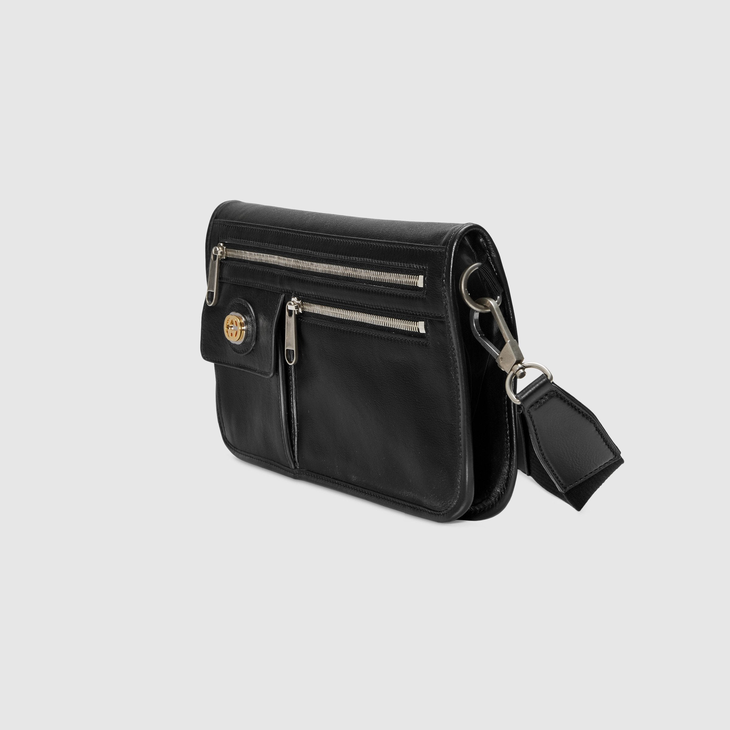 Gucci Medium Soft Leather Messenger Bag Black