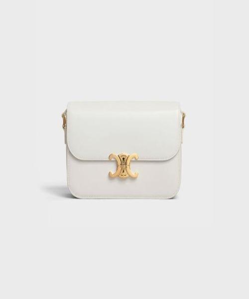 Celine Medium Triomphe Bag In Shiny Calfskin White