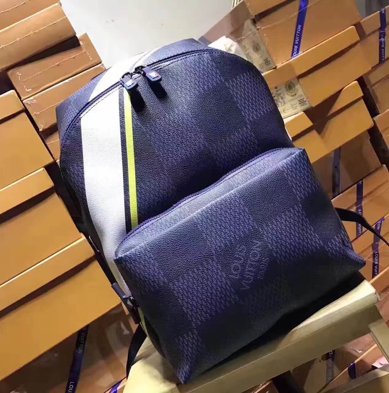 LV Apollo Backpack Damier Cobalt Canvas Yellow