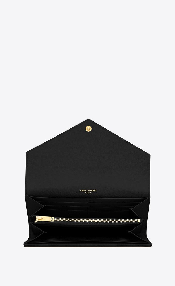 Saint Laurent Monogram Large Flap Wallet Black De Poudre